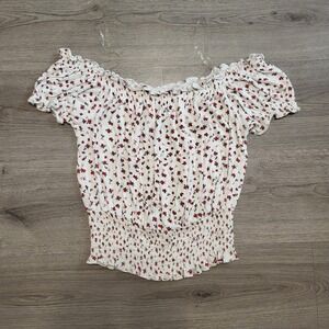 Y2K rue21 Womens Floral Off The Shoulder Smocked Crop Top Cottagecore Size Large
